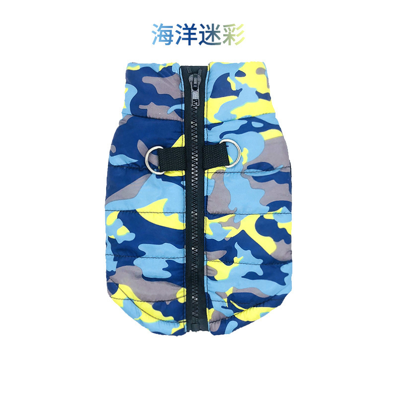 K3162 Thickened cotton coat for large dogs, autumn and winter windproof and warm pet clothes with leash holes, outdoor sports cold-proof clothing