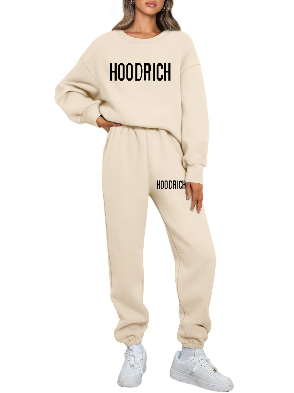 Women's Tracksuits Hoodrich design fashionable and trendy casual loose round neck sports shirt set printed