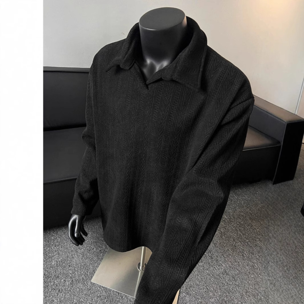 Old Money Style Wheat Ear Pattern Polo Designer Shirt Collar Sweatshirt Men's Spring American Designer Hoodie Retro Vintage High-end Cool Jacket