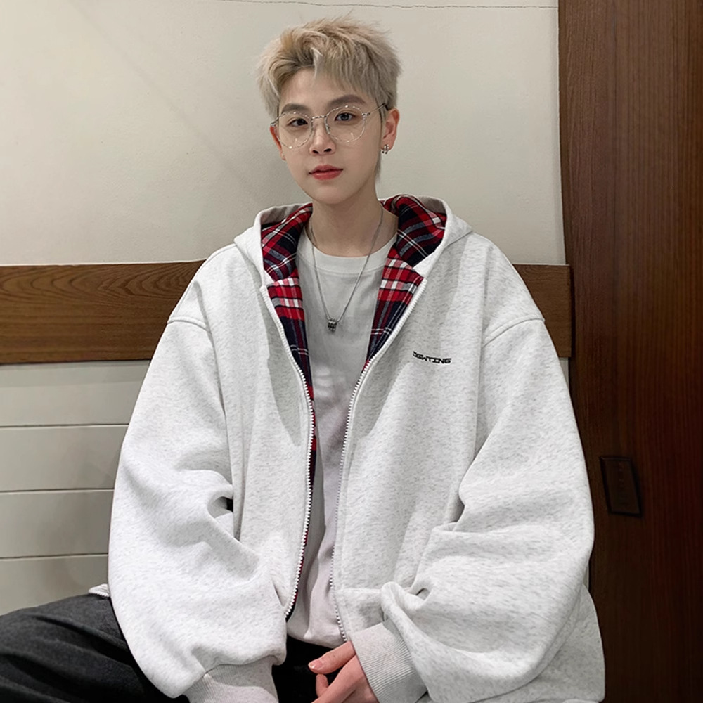 Designer Shirt Plaid Patchwork Cardigan Sweatshirt Designer Hoodie For Men New Loose Trendy Unisex Style Casual Heavyweight Hooded Jacket For Spring And Autumn