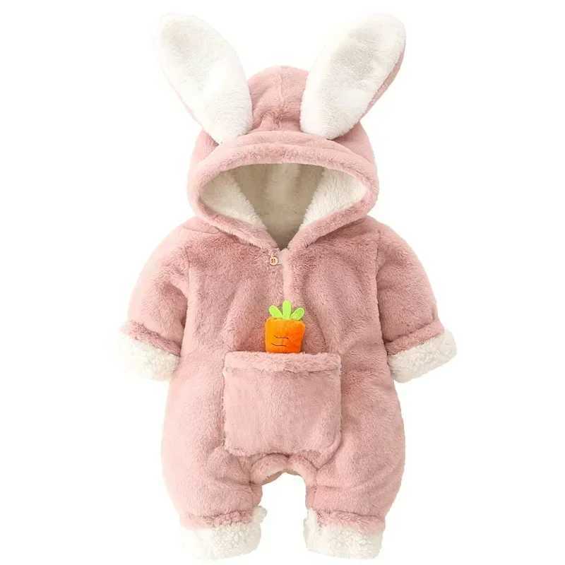 Baby Rompers Winter Warm Coral Fleece Newborn Baby Girl Clothes Cartoon Rabbit Coats Infant Jumpsuit Animal Overalls Pajamas C251009