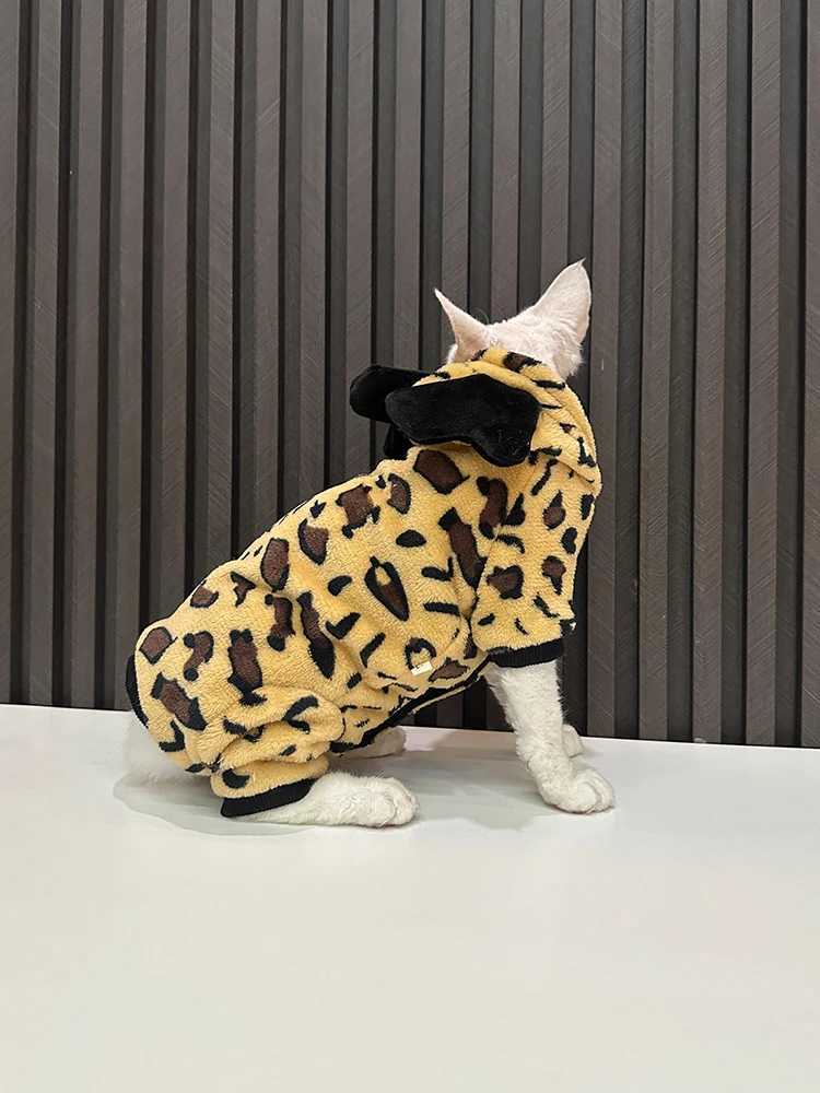 Cat Clothes Winter Warm Fleece Leopard Pattern hooded Sweatshirt for Sphynx thick Costume for Kittens Soft Coat for Devon C251009