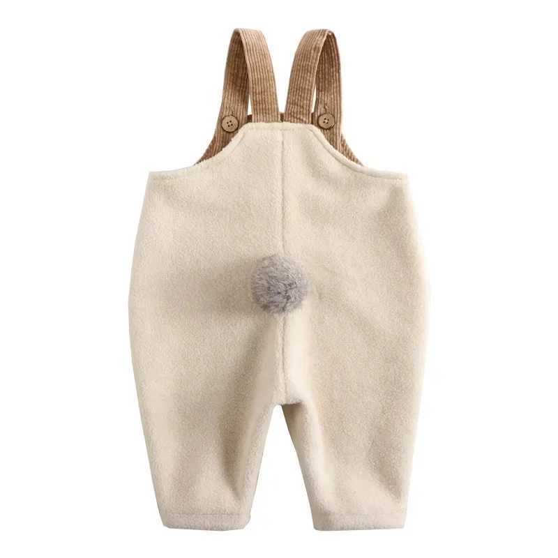 Spring Autumn Boys and Girls Overalls Solid Soft Woolen Cloth Rabbit Tail Straps Jumpsuit Children Casual Warm Pants E23430 C251009