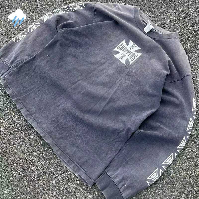 Men Women Hip Hop Vintage Washed Black Classic Cross West Coast Choppers Long Sleeve TShirt 100 Cotton Oversized T Shirt H251008