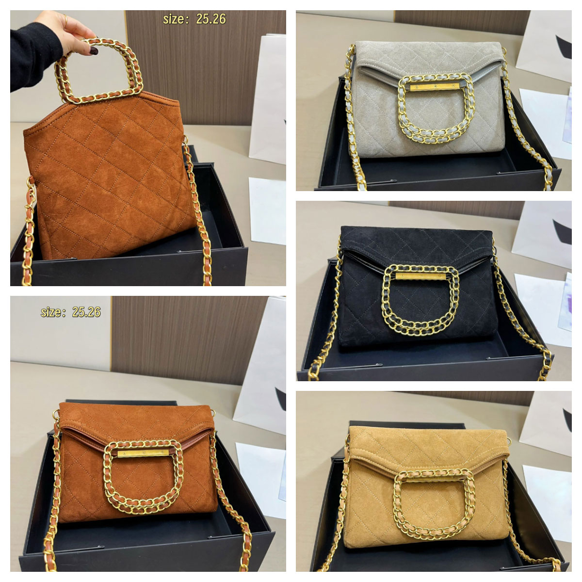 Autumn Winter Luxury Women's Handbags Designer Suede Tote Bag New Style Shoulder Crossbody Bag Retro Suede Flap Bag Foldable Clutch Bag Gold Chain Bag pouchette