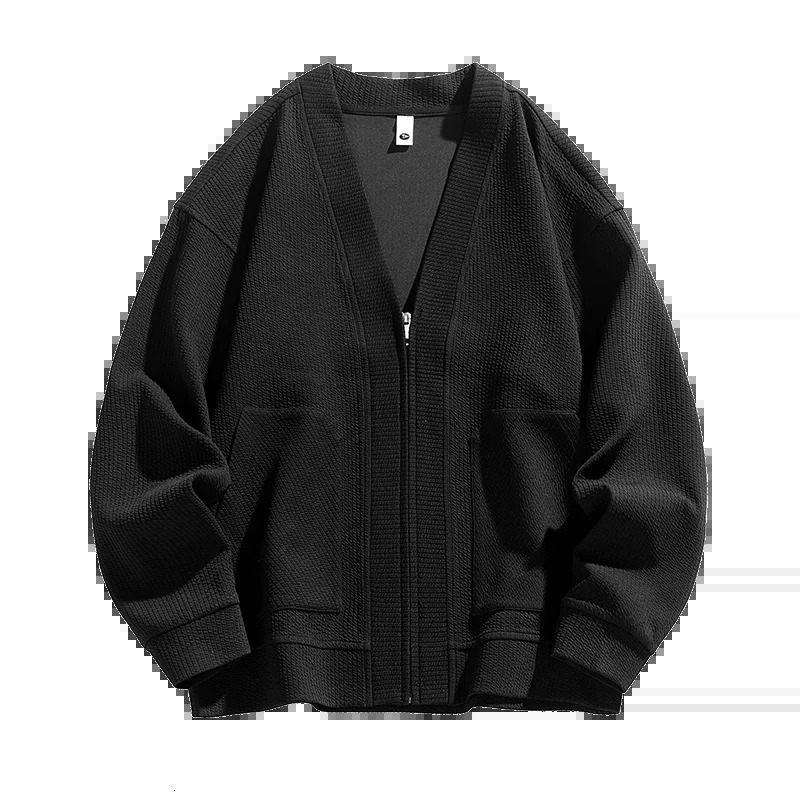 Cardigan Sweater Korean Vintage Zipper Jacket Oversize Black Loose Male Business Simple Plus Size 6XL 7XL 8XL 2501008