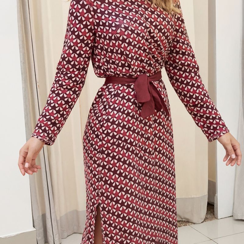 Women's Autumn New Fashion Commute Star Print Slit Long Sleeve Midi Dress-CF52896