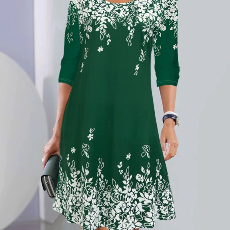 Women's Autumn Fashion Vacation & Commute Floral Print Midi Dress - Elegant Versatile Party Dress-CF52909