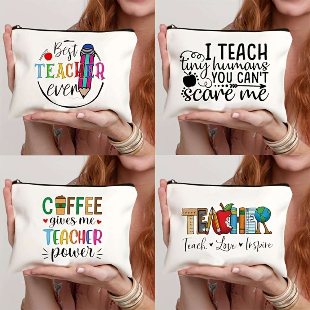 Teacher Printed Canvas Makeup Bag Storage Pouch Clutch INS