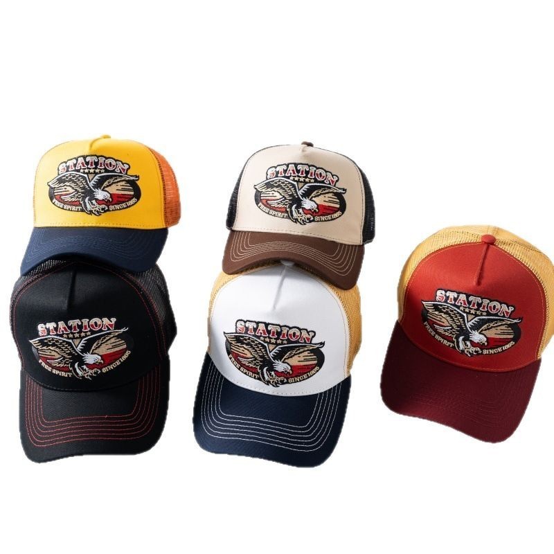 Trucker HipHop Hat for Men Fashion ColorBlock Mesh Breathable Motorcycle Eagle Baseball Cap 250905