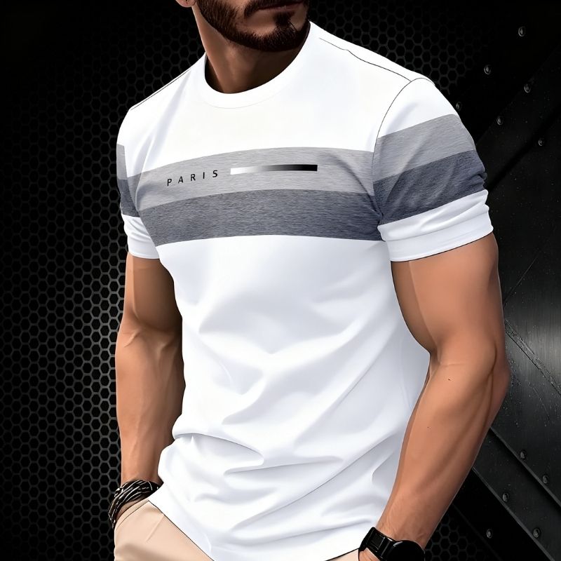 Men's Paris-Inspired Color Block T-Shirt - Breathable Polyester Net Fabric Casual Tee-28