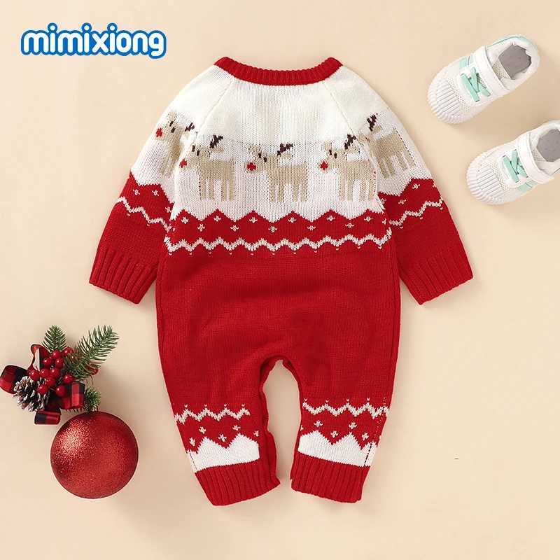 Baby Christmas Rompers Winter Long Sleeve Knit Newborn Boys Girls Outwear Jumpsuits Red Reindeer Toddler Playsuits Clothes 018m C251009