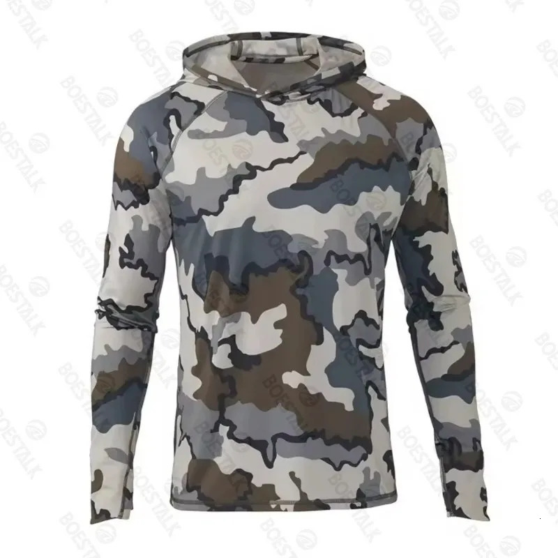 Mens Hooded Camouflage Shirt Camping Outdoor Tactical Hunting Mountaineering Sun Protection Breathable Fishing Suit Shirt 251009