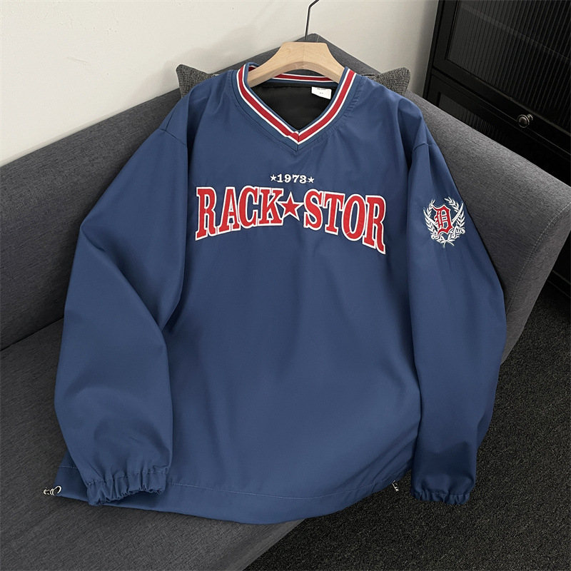 American Retro Ribbon V-neck Baseball Sweatshirt Men's Street Loose Couple Pullover Sports Designer Shirt Designer Hoodie Jersey Long Sleeve Top
