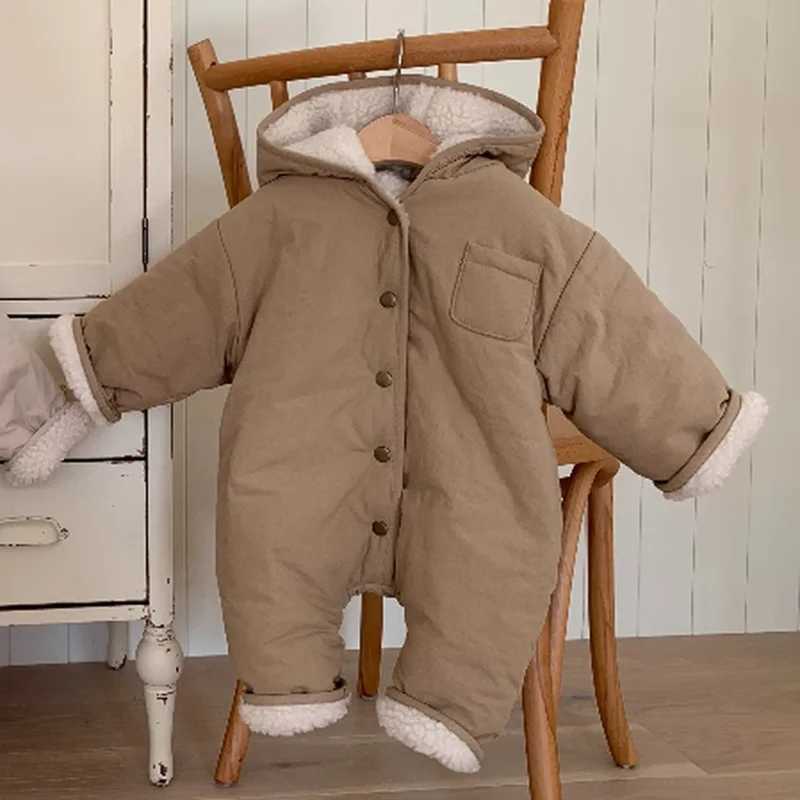 2025 Winter New Baby Warm Hooded Romper Newborn Toddler Plus Velvet Thick Jumpsuit For Boy Girl Infant Fleece Clothes C251009
