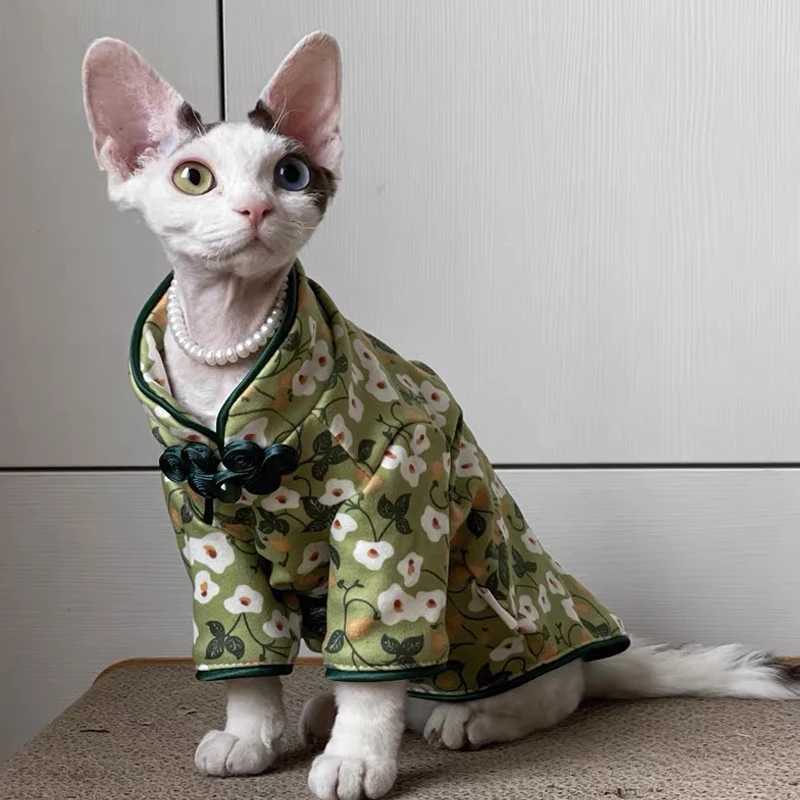 Breathable Cheongsam Dress for Cat Summer Soft Bowtie Elastic Tshirt For Kittens Pajamas For Devon Rex Cat Supplies C251009