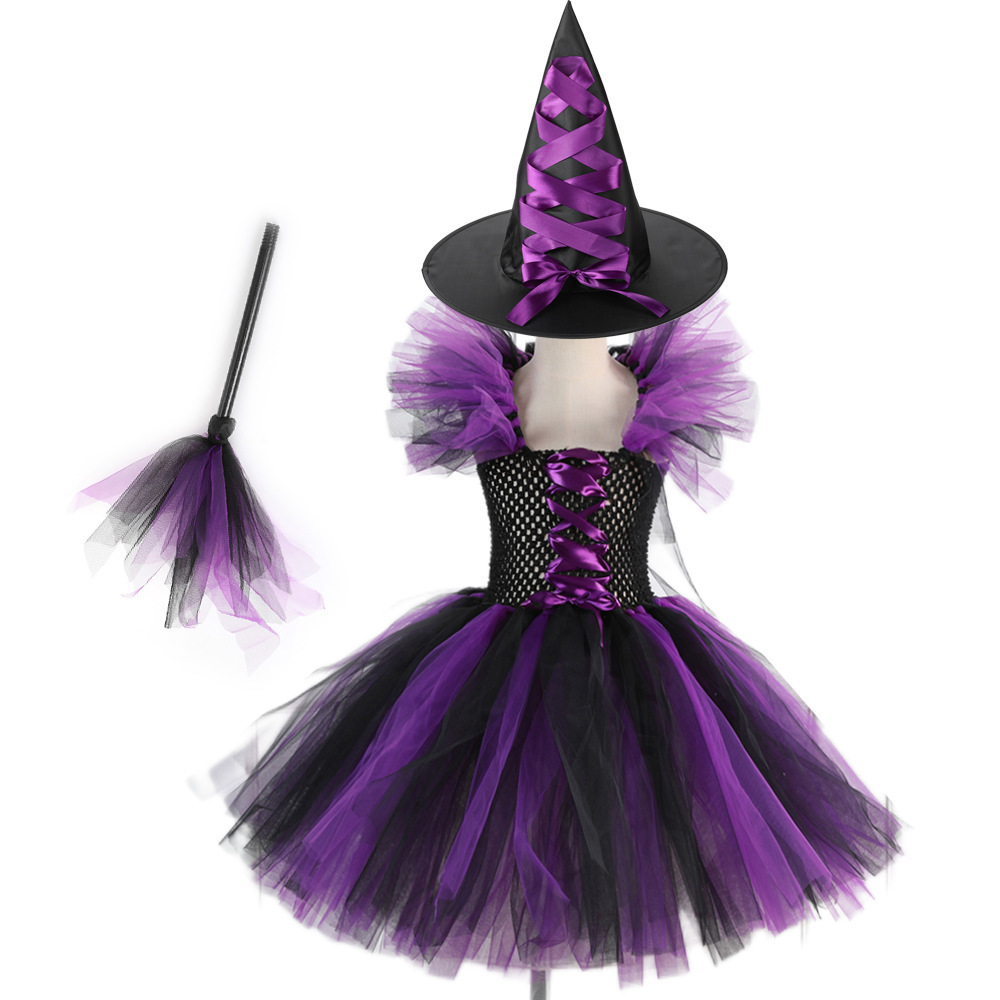 Halloween Childrens Witch Costume Puffy Skirt Girls Masquerade Tutu Skirt Performance Costume Girls Party Toddler Kids Pumpkin Carnival Evening Dresse