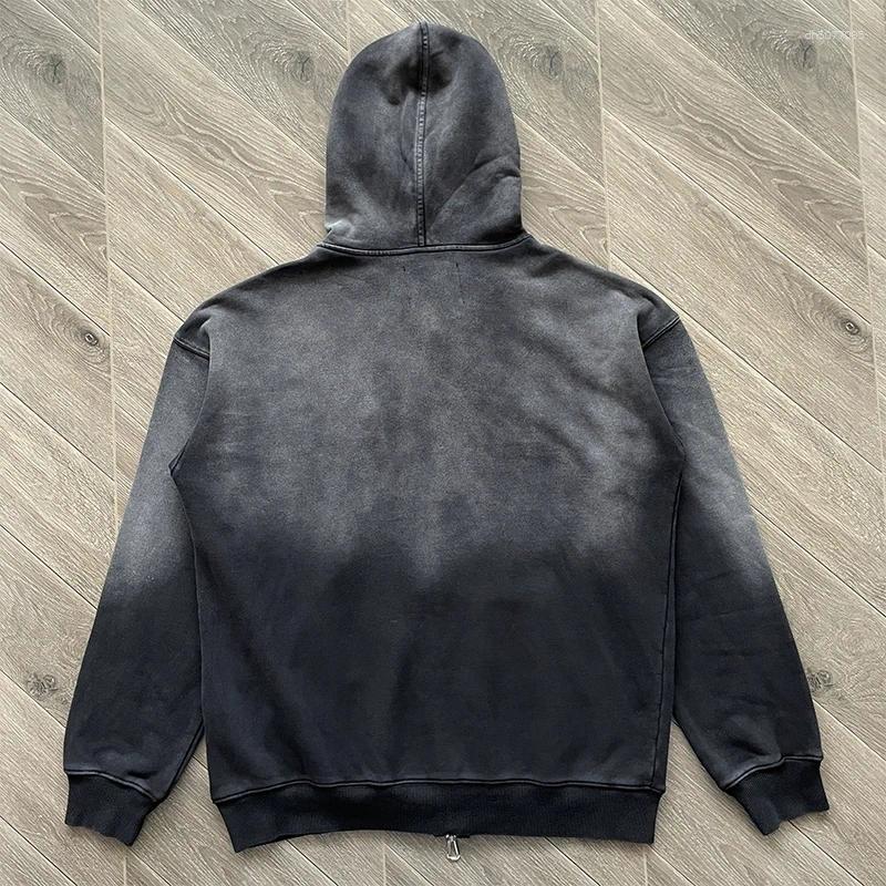 Men's Hoodies Washed Black Embroidered Hoodie Men Women Hooded Pullover