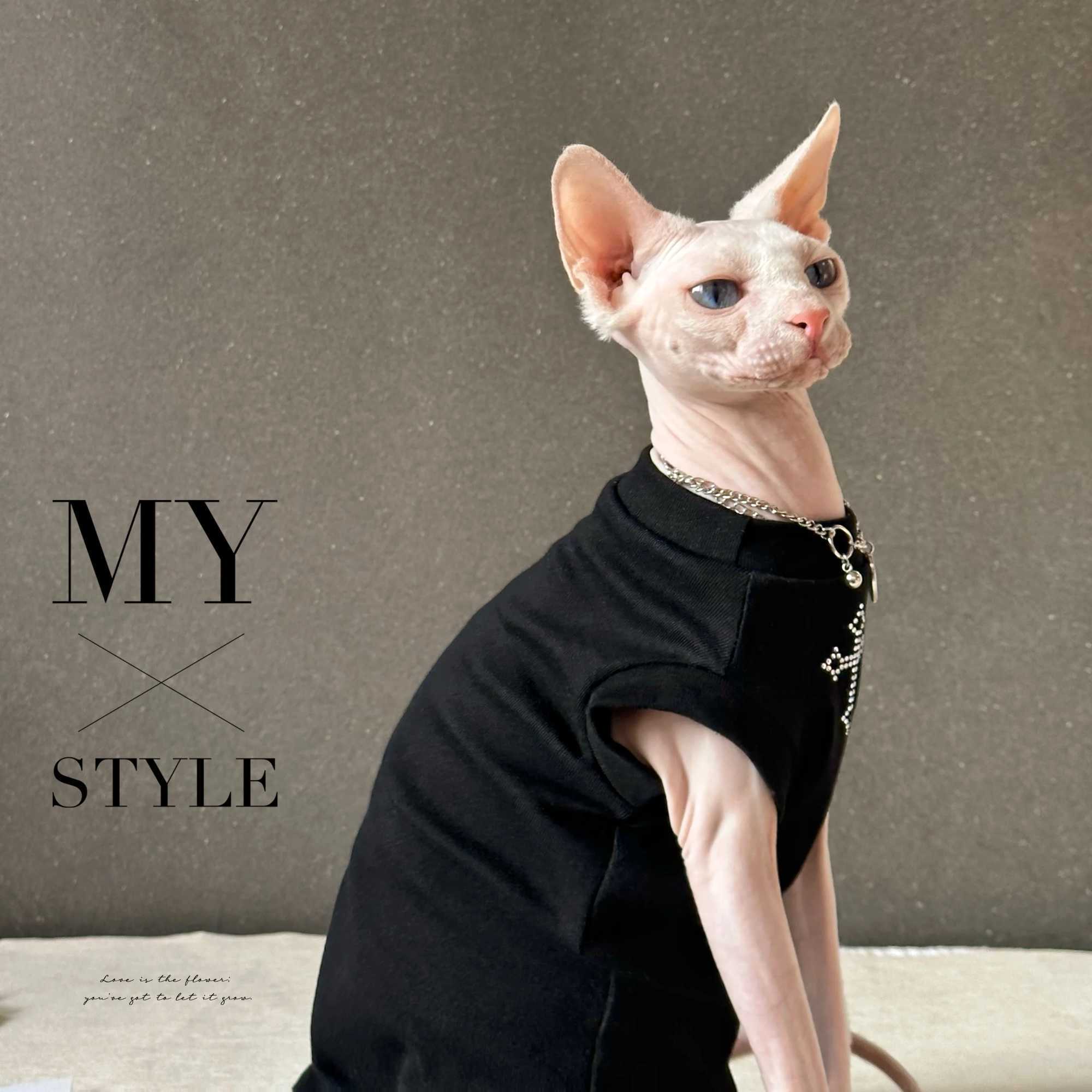 Devon Rex Cat Clothes Sparkling Diamond Studded Black Cat Vest for Summer Hairless Cat Clothes Sphynx Cat Clothes C251009