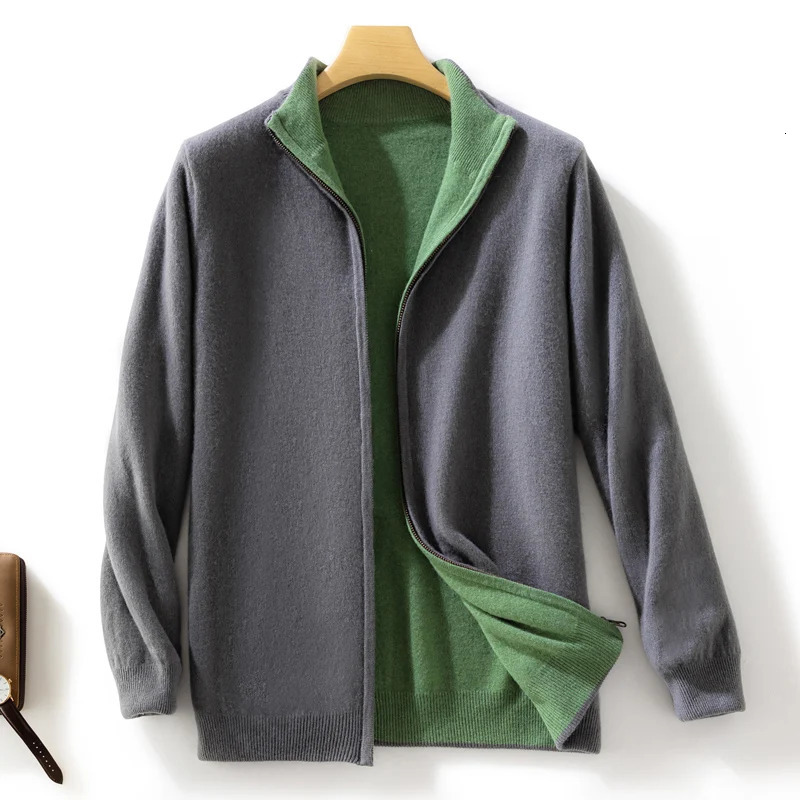 Men 100 Merino Wool Sweater Zipper Cardigan Wear Both Sides Autumn Winter Thick Warm Casual Cashmere Jumper Knitwear Coat Tops 2501008