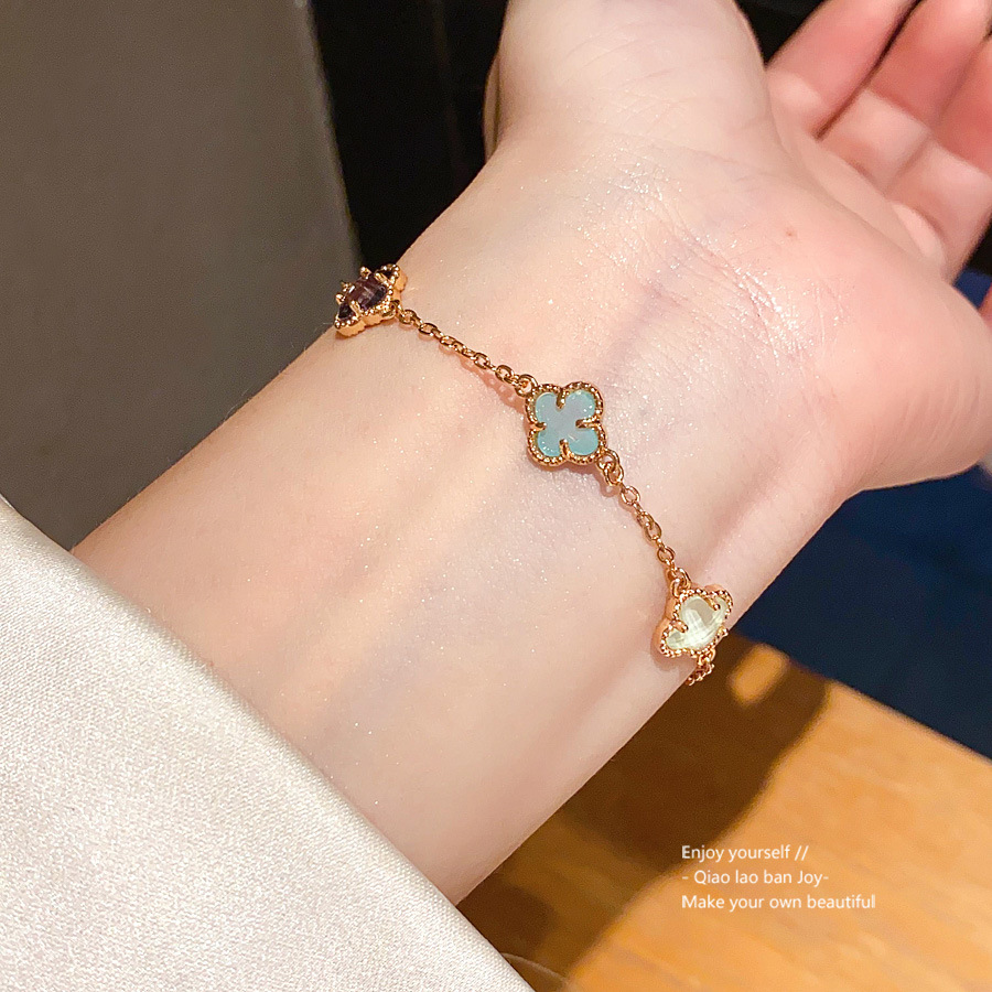 Chic Gold - Toned Bracelet With Colorful Clover Charms Dainty Daily & Elegant Jewelry Gift For Her Stylish And Delicate Accessory