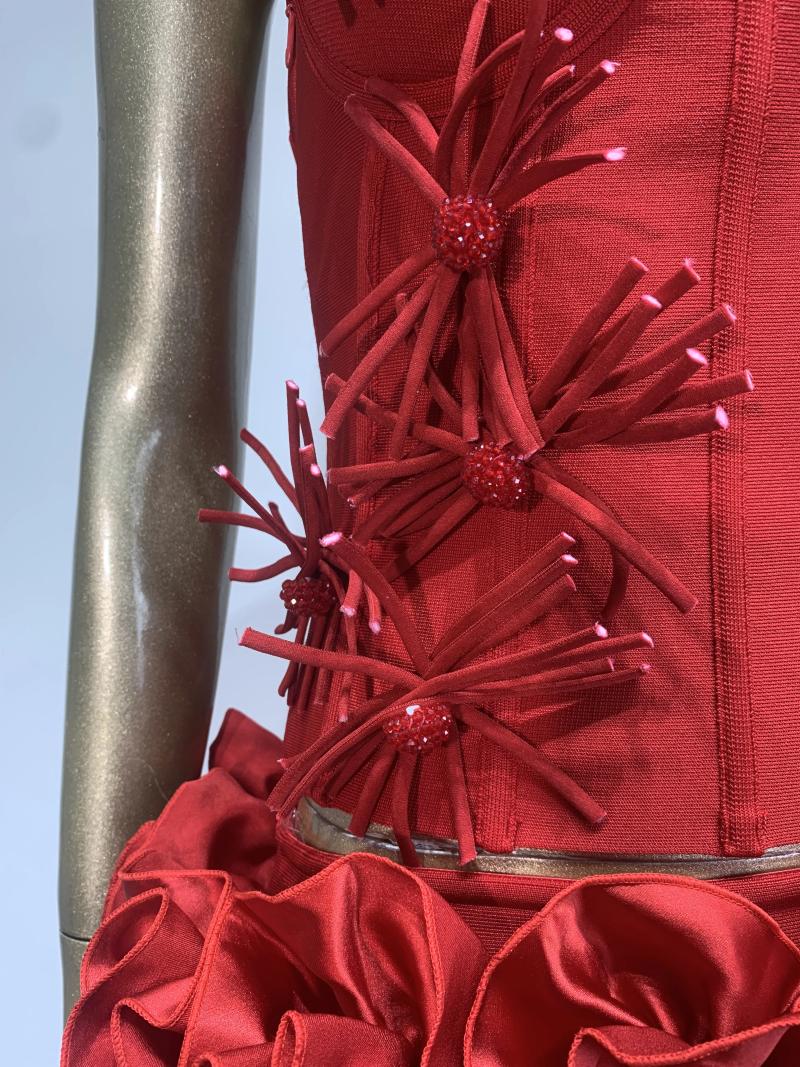 Casual Dresses Two-Piece Set Red Bandage Halter Corset Top & Rose Mini Skirt for Women - Evening Club Party Outfit C260312