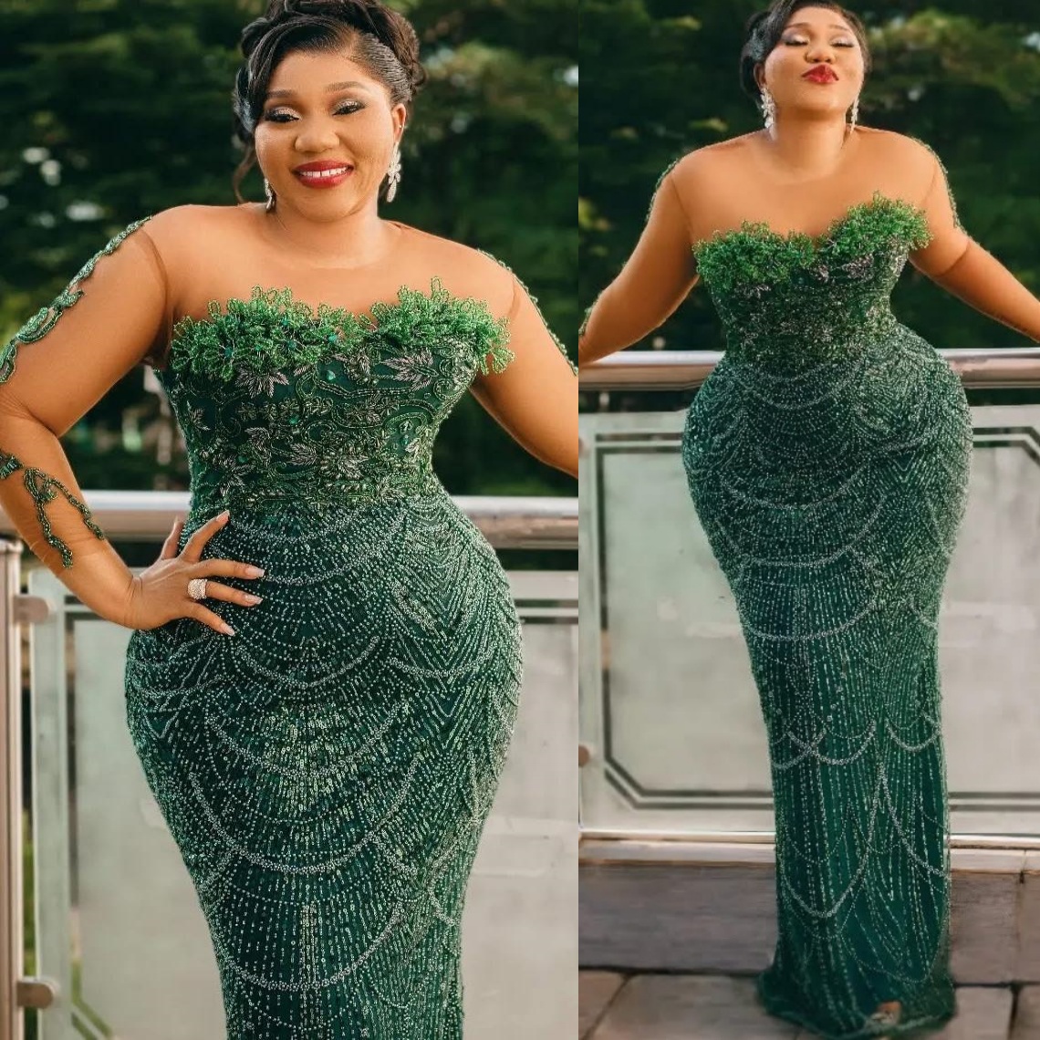 Sheath Dark Green Prom Dresses 2025 Florals Beaded Sheer Neck Sequined Evening Formal Party Second Birthday Engagement Gowns Plus Size Dress For Speci