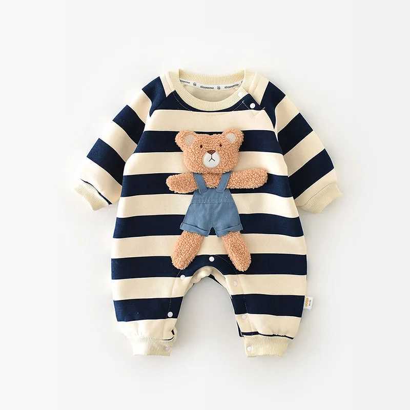 MILANCEL Thicken Lining Boys Baby Rompers Striped Cartoon Girls Jumpsuits Bear Outfit C251009