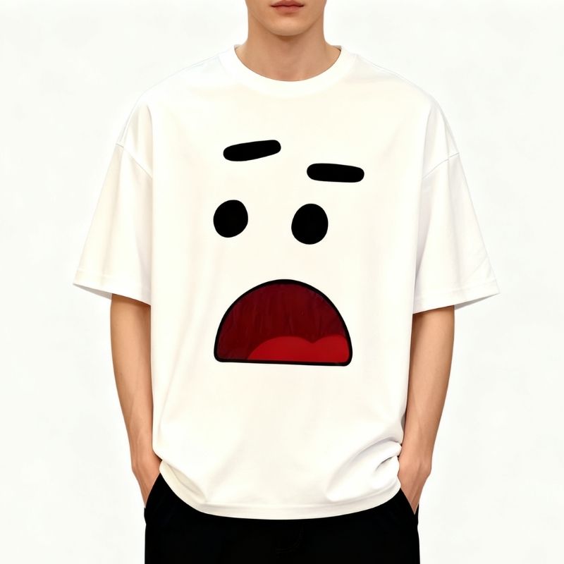 Men's Casual Oversized T-Shirt with Funny Cartoon Face Graphic-35