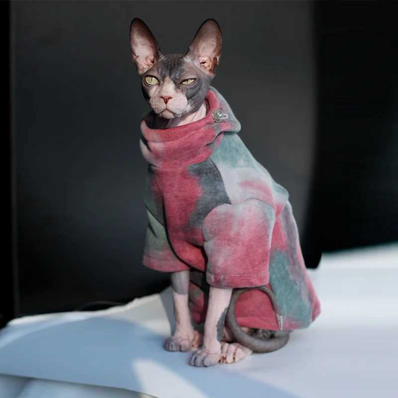 DUOMASUMI Hairless Cat Clothes Autumn Winter Warm Thick Fleece Hooded Cat Sweater Sphinx Cat Warm Cat Clothes Cat Accessories C251009