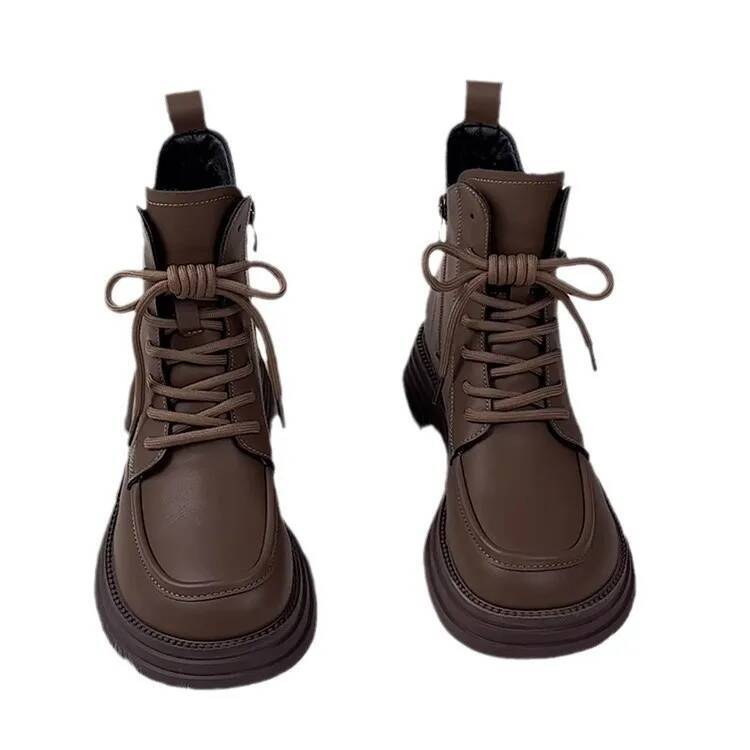 Women's 2025 new autumn and winter soft leather riding popular platform short boots women's versatile single shoes ddmythur