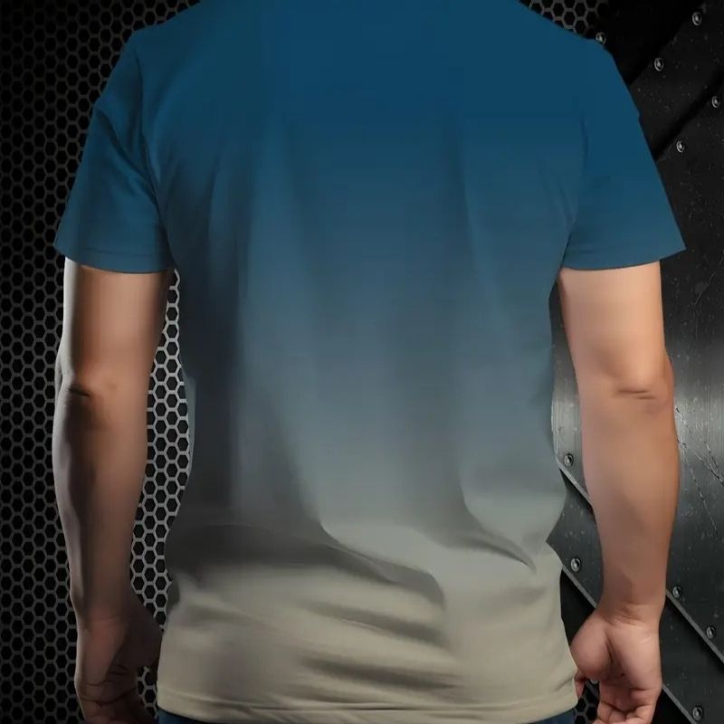 Men's Paris-Inspired Gradient Color Block T-Shirt - Eiffel Tower Graphic Casual Tee-34