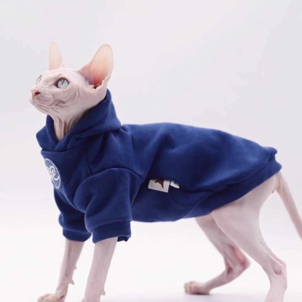 Dark Blue Thick Sweatshirt for Male Cat Winter Warm Hooded Jacket for Sphinx Kittens Spring Autumn Fashion Coat for Small Dogs C251009