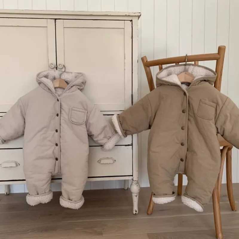 2025 Winter New Baby Warm Hooded Romper Newborn Toddler Plus Velvet Thick Jumpsuit For Boy Girl Infant Fleece Clothes C251009