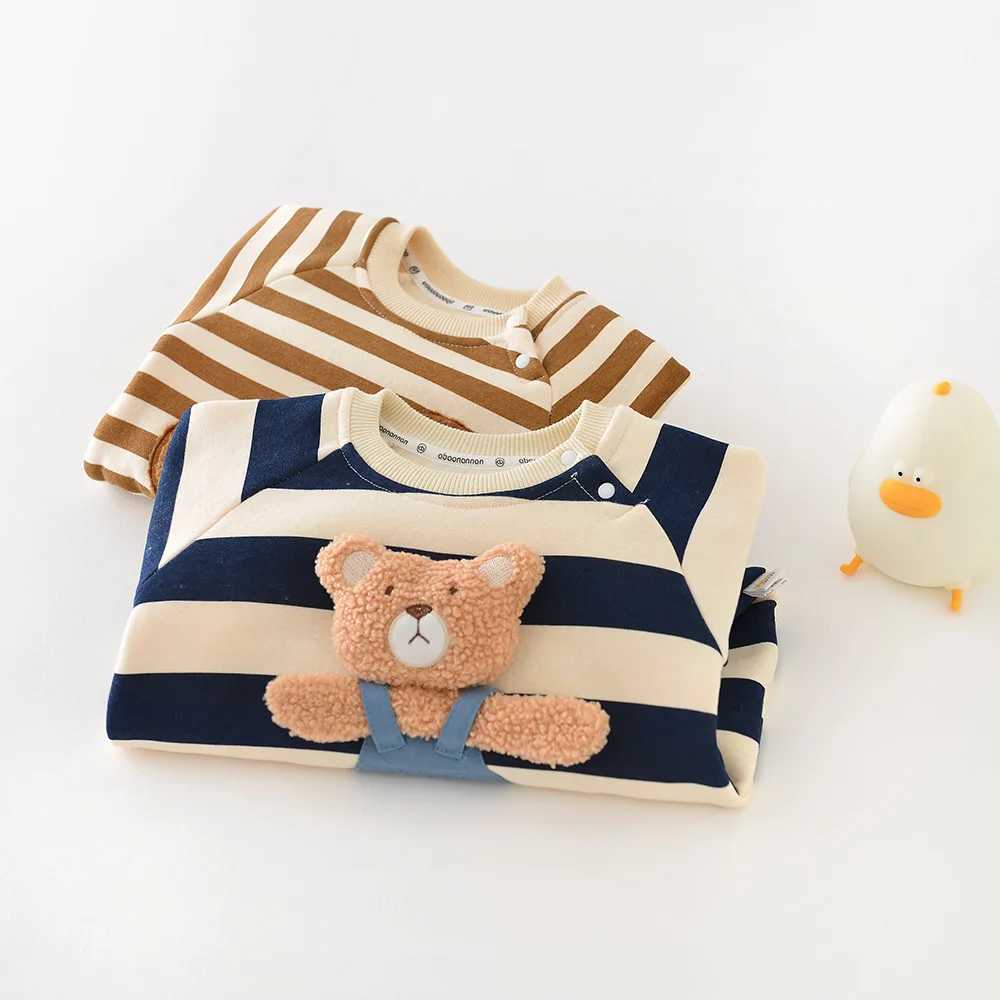 MILANCEL Thicken Lining Boys Baby Rompers Striped Cartoon Girls Jumpsuits Bear Outfit C251009