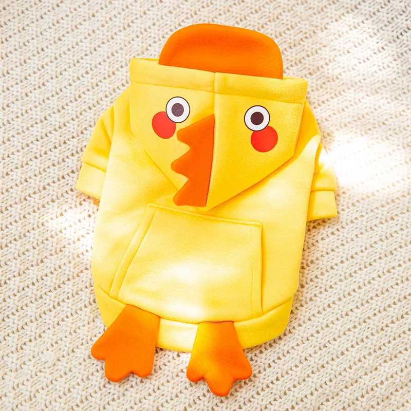 Yellow Chicken Threedimensional Cute Small Animal Traction Hoodie Twofoot Autumn Winter Pet Cat Dog Clothes C251009