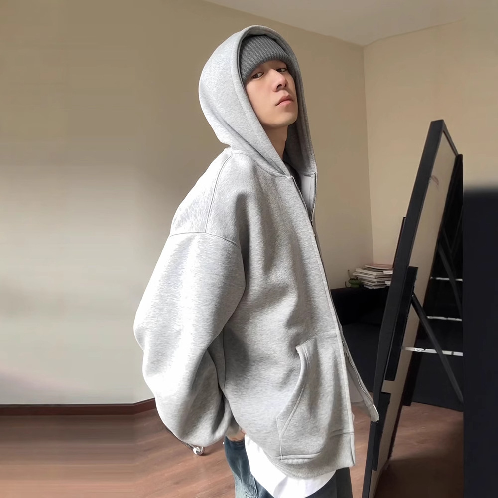 Gray Heavyweight Cardigan Sweatshirt For Men American Style Designer Hoodie Cleanfit Double Zipper Autumn Winter Designer Shirt Hoodie Zipper Jacket Trendy