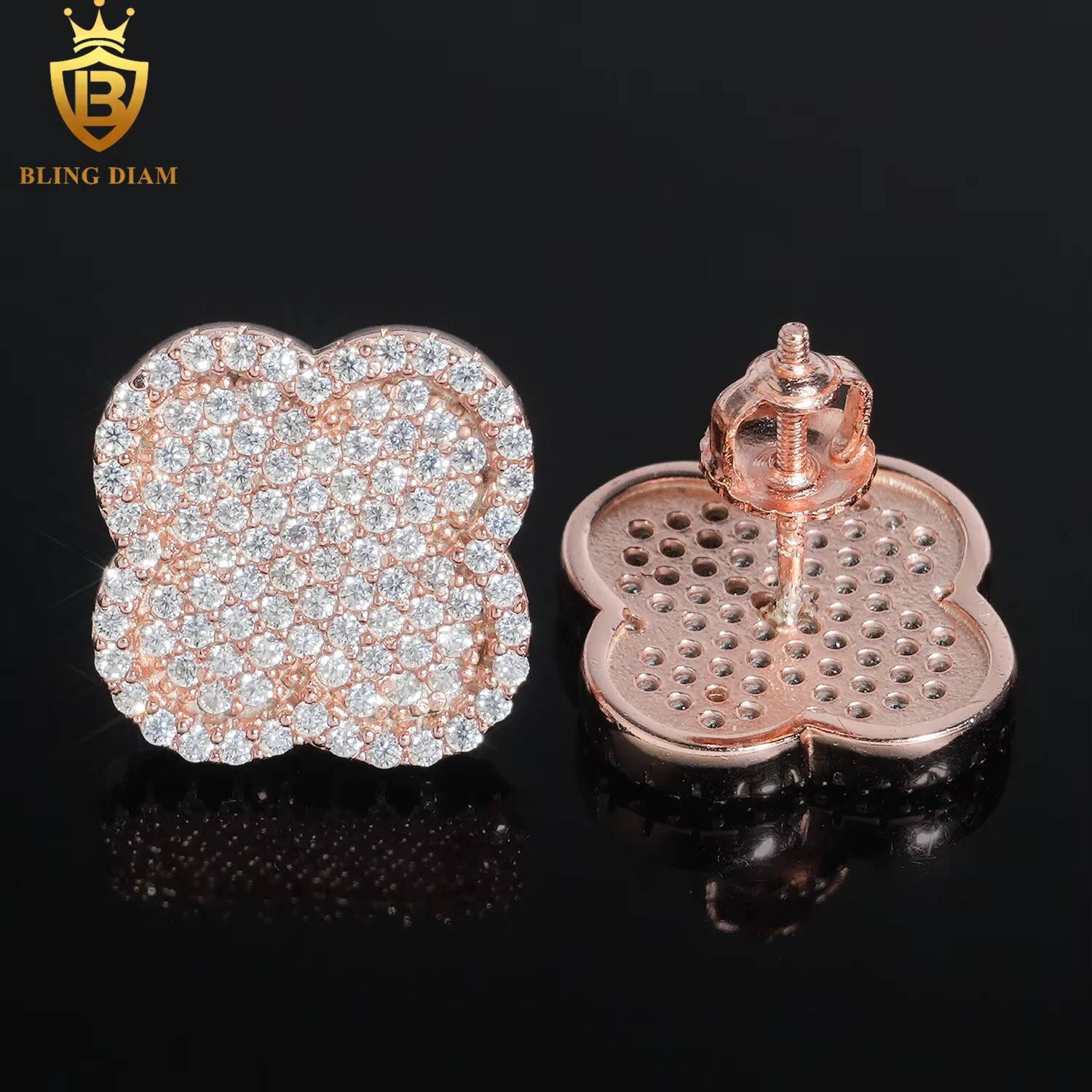 Fine Jewelry 925 Sterling Silver Vvs1 Moissanite Clover Stud Earrings Rose Gold Plated Gra Certificate