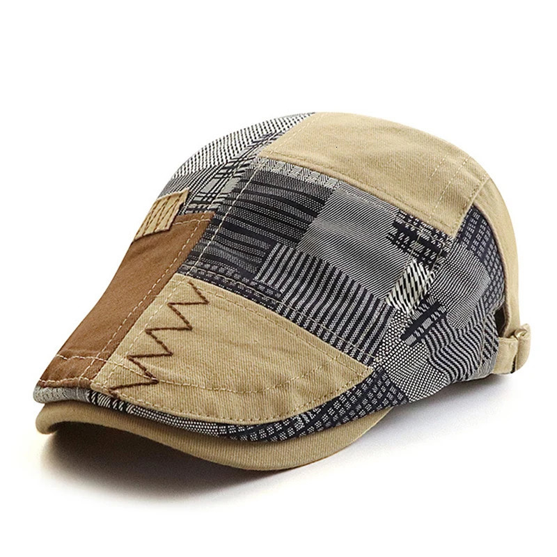 Beret Hat Men Retro sboy Cap Patchwork Plaid Herringbone Flat Peaked Cap Women Driving Cabbie Gatsby Hat Casquette 251008