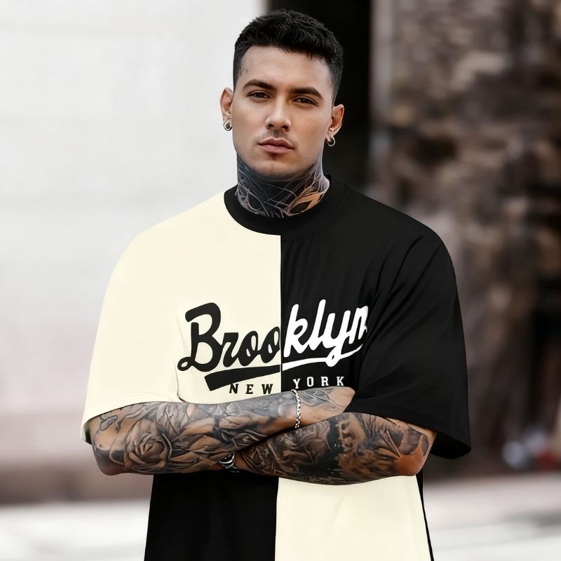 Men's Streetwear Brooklyn Color Block Oversized T-Shirt - New York-Inspired Casual Tee-31