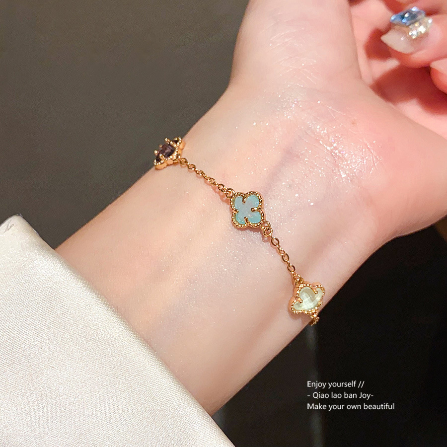 Chic Gold - Toned Bracelet With Colorful Clover Charms Dainty Daily & Elegant Jewelry Gift For Her Stylish And Delicate Accessory