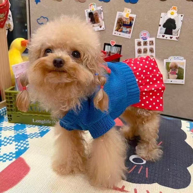 T1538 Autumn and Winter Pet Cat Clothes Strawberry Flower Sweater Teddy Bichon Pomeranian Small Dog Clothes