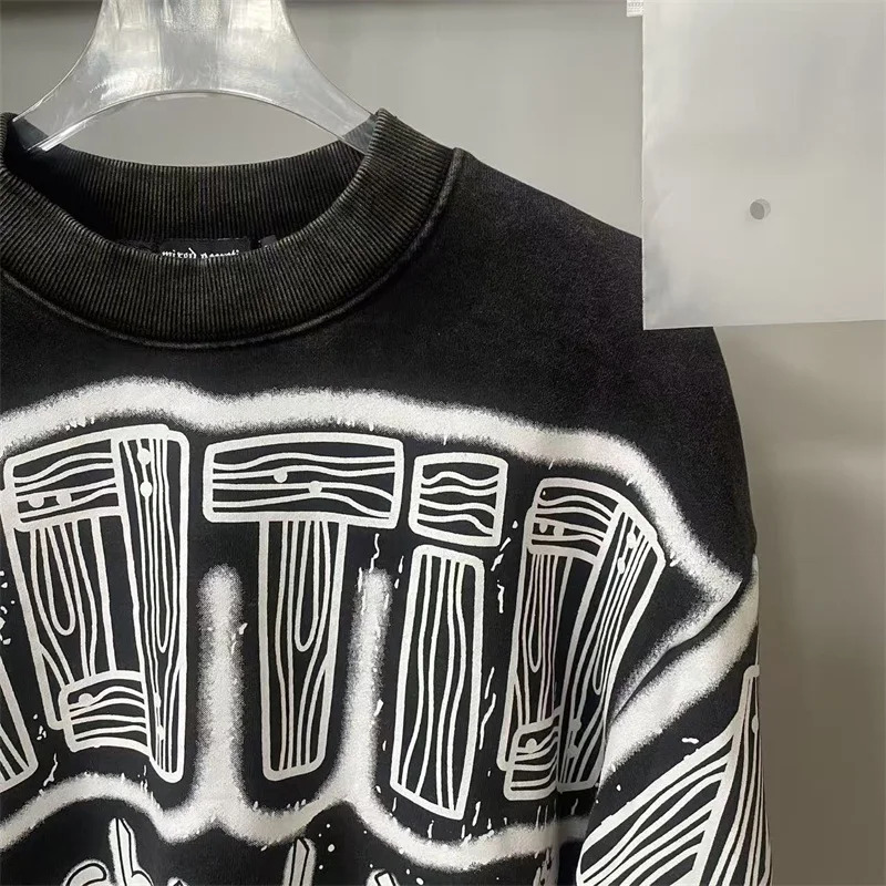 American Hip Hop MIXED EMOTION Black Hoodies Men Women Pure Cotton Drill Letter Printing Oversized Sweatshirt 251009