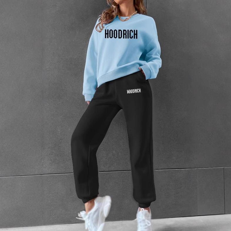 Women's Tracksuits Hoodrich design fashionable and trendy casual loose round neck sports shirt set printed