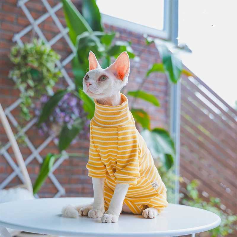 Winter Clothes for Cat Stripped Cotton 4legged Coat For SphnxLong sleeves Undershirt for Kittens Devon Rex Jumpsuit C251009