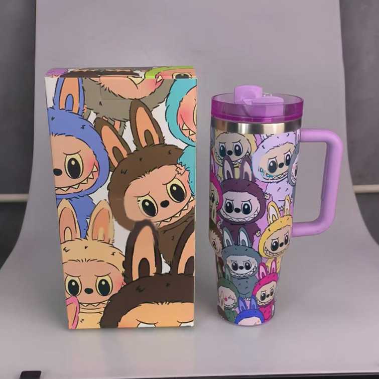 40OZ Labubu series stainless steel insulated and cold-resistant car cup handle, vehicle ice breaker cup, large capacity water cup X2506051