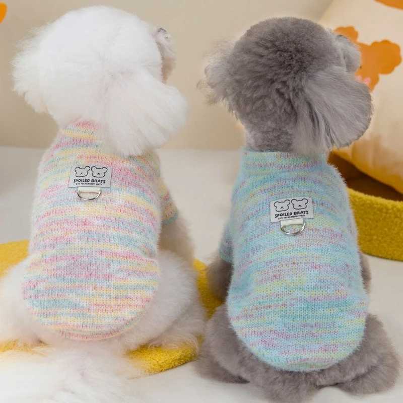 Pink Rainbow Clothing for Cats Short Sleeve Warm Pet Dog Sweaters Knitting Coat New Year Small Medium Puppy Autumn Sweatshirts C251009