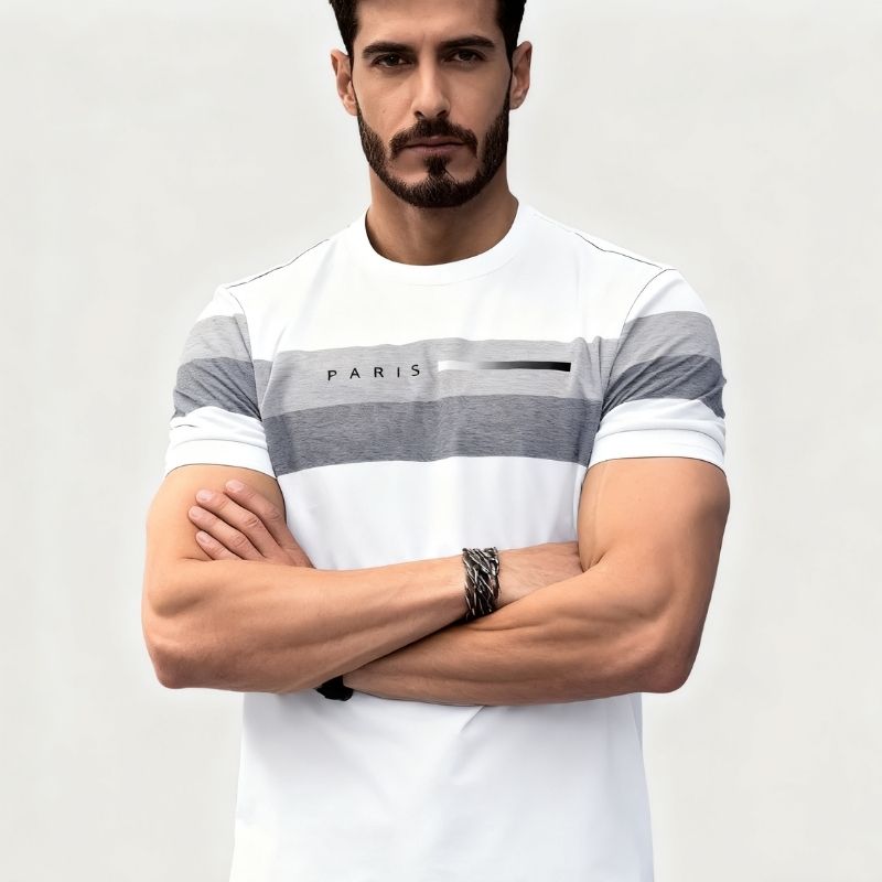 Men's Paris-Inspired Color Block T-Shirt - Breathable Polyester Net Fabric Casual Tee-28