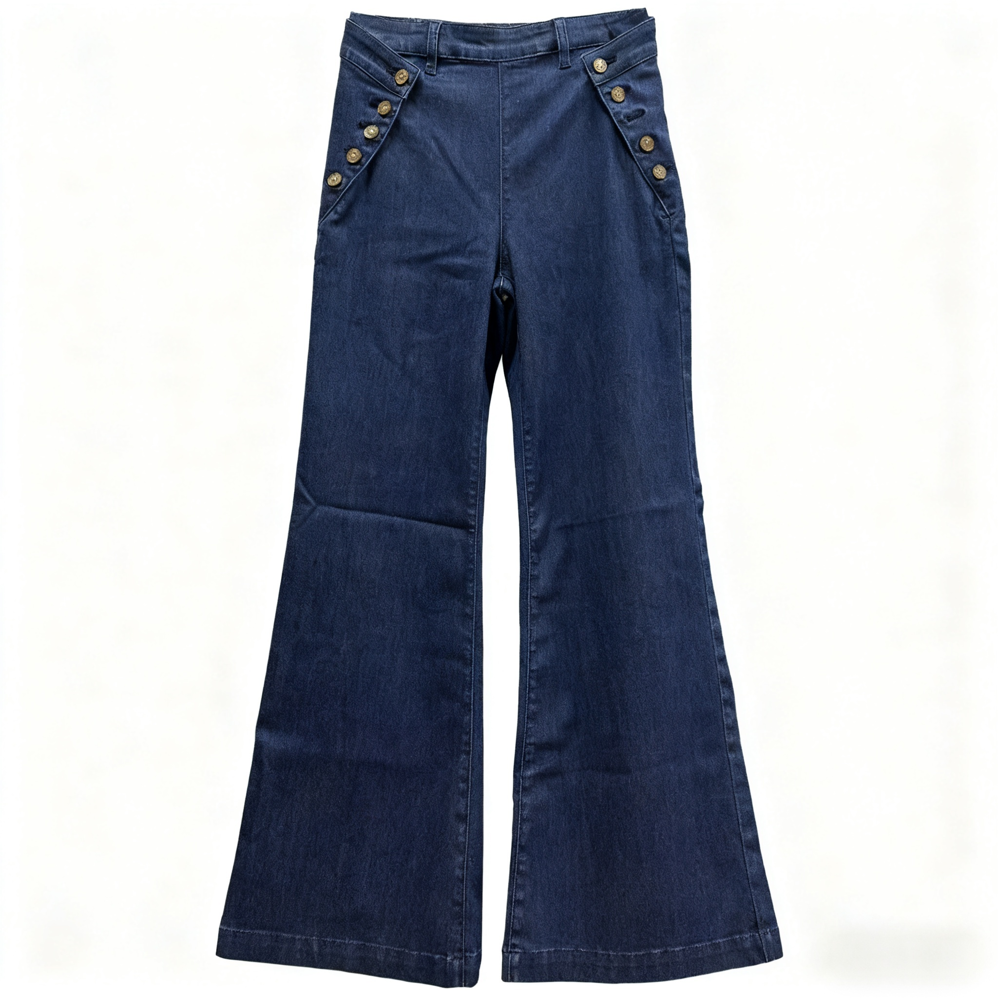 Women's Dark Blue Flared Jeans - Smooth & Comfortable High - Waisted Denim Pants-047B