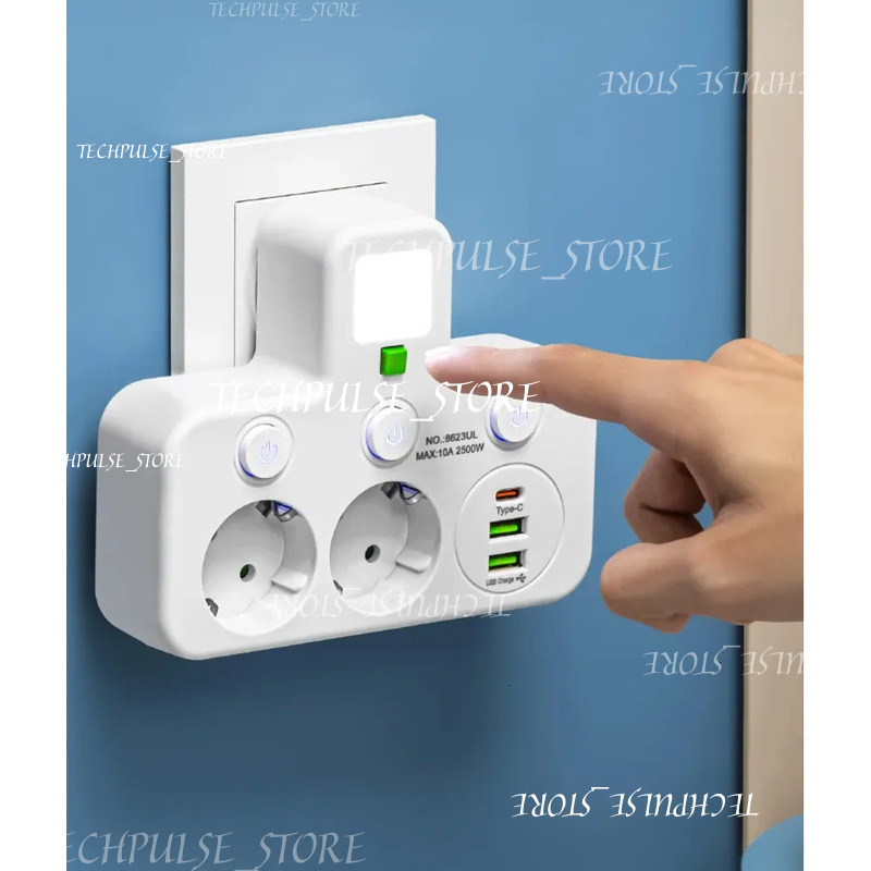 Plug AC Outlet Strip Multiprise tech73 Wall Socket Universal Network Filter USB Charger Separate Switch Light Adapter EU Power Board